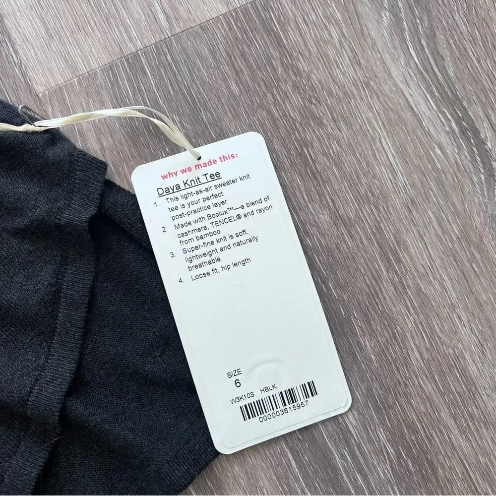 Nwt Lululemon‎ daya knit tee cashmere blend heathered black womens Size 6